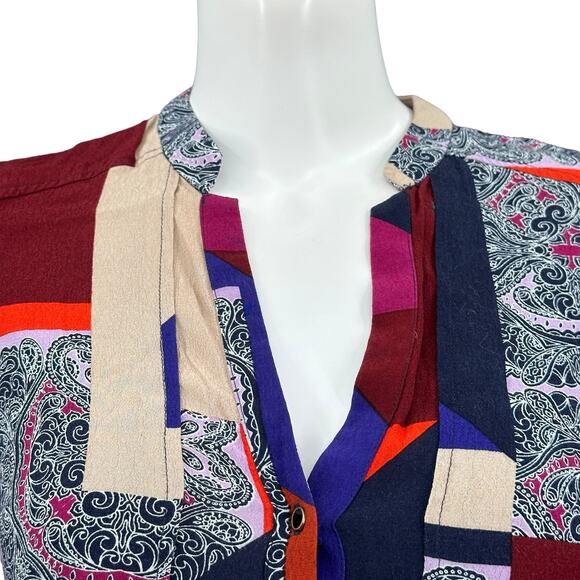 Maeve Anthropologie Dress Womens 4 Multi Taryn Patchwork Crepe Shift Boho Artsy - Picture 2 of 9